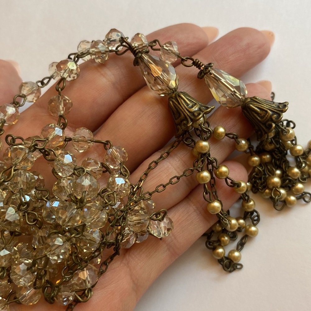 Czech glass + Swarovski Crystal cincture w/ traditional beaded tassels - Picture 10 of 16